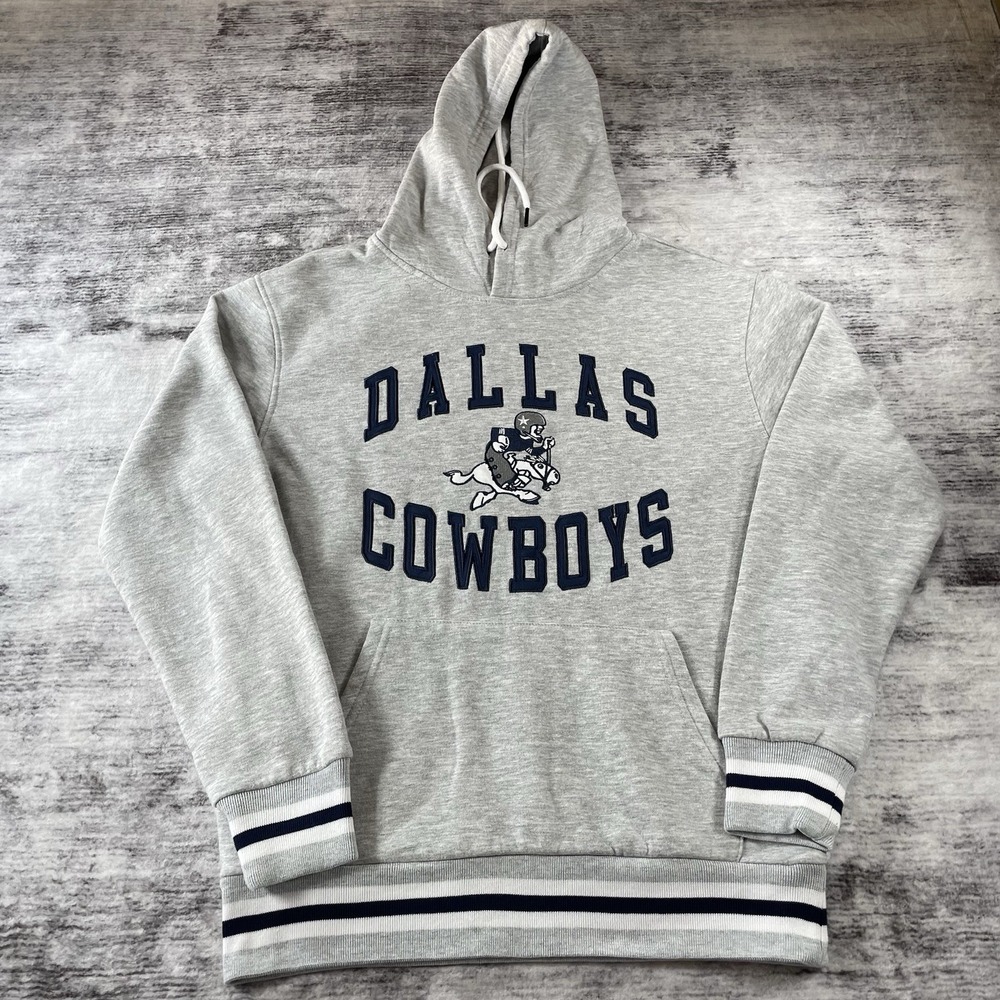 NFL Dallas Cowboys Old Logo Embroidered Gray Hoodie Mens Small Football